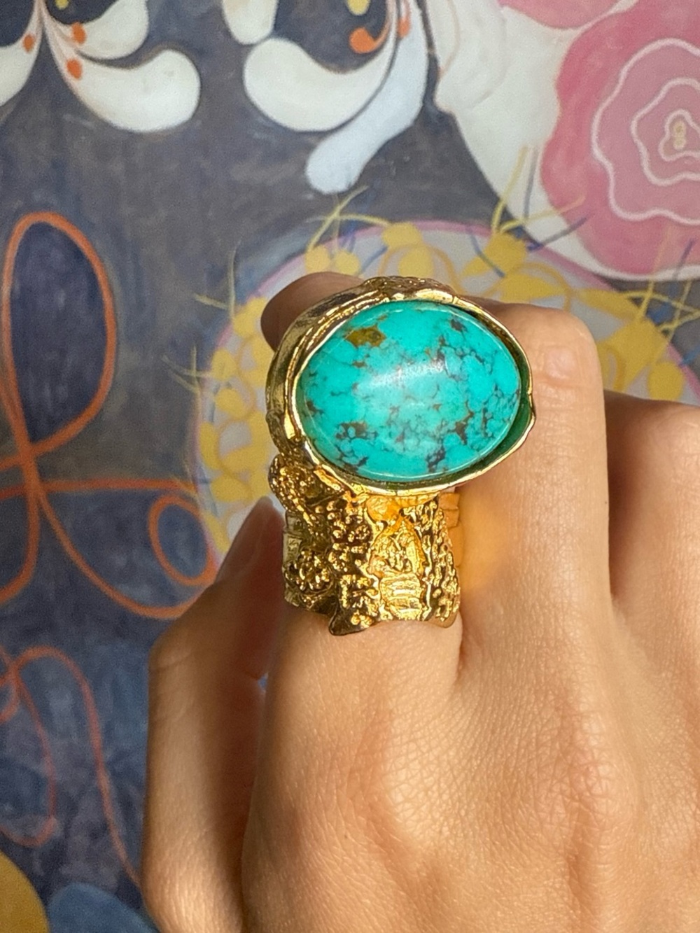 Yves Saint Laurent Gold-Tone Ring with Turquoise Stone
